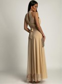 Elegant dress with tulle bottom, beige AZR156